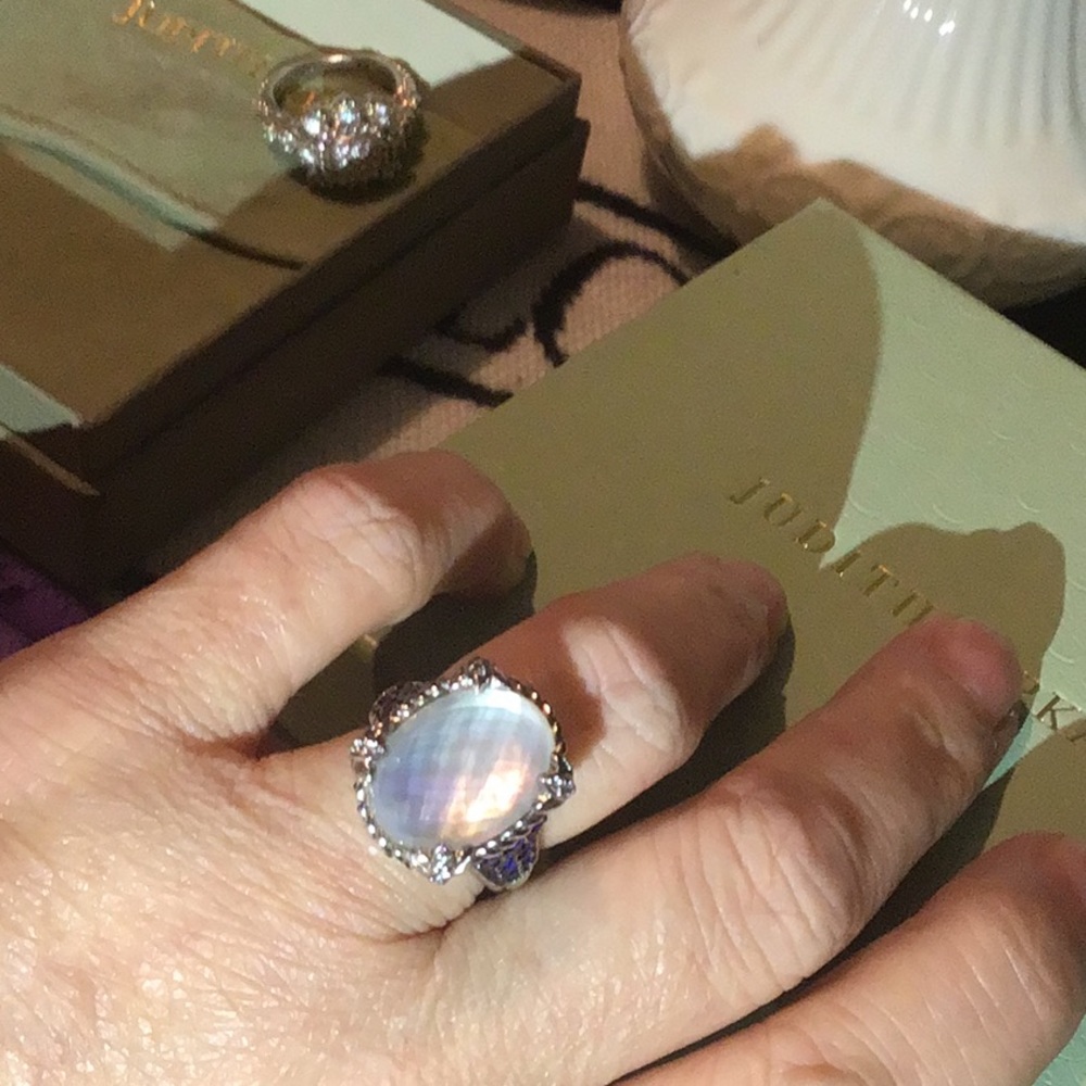 JUDITH RIPKA MONACO MOP DOUBLET W/SAPPHIRES RING - Picture 9 of 10